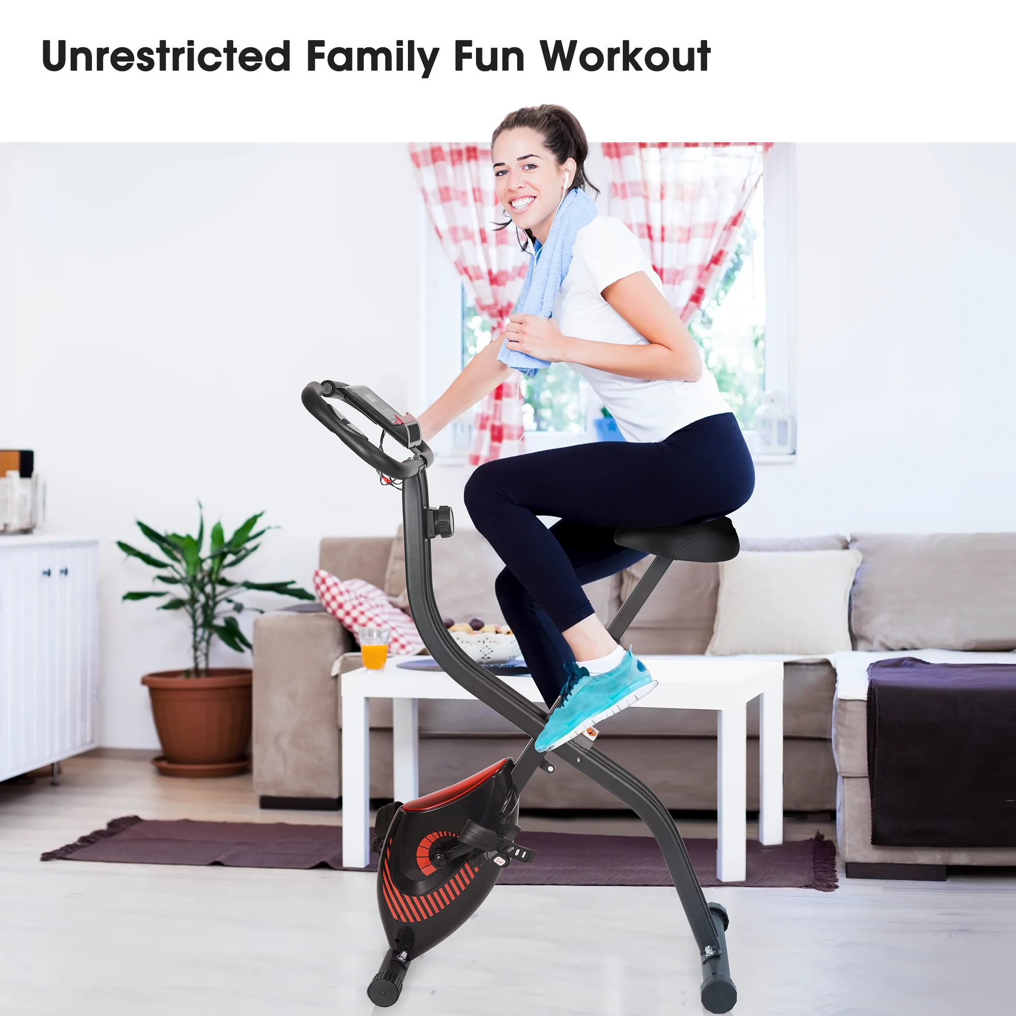 Exercise Bike Folding Stationary Bike Recumbent Exercise Bike Machine Home with LCD Monitor Phone Holder Portable - Image 6