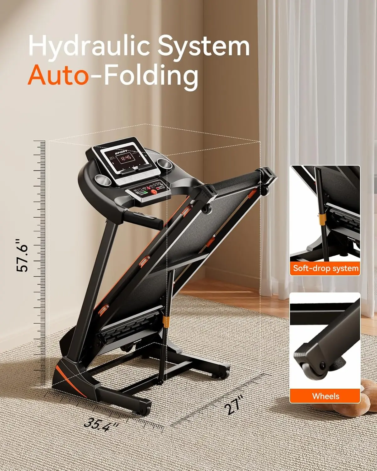 Treadmills for Home, Treadmill with 0-15% Auto Incline, 3HP Folding Treadmills for Running Walking with 300LBS Weight Capacity - Image 3