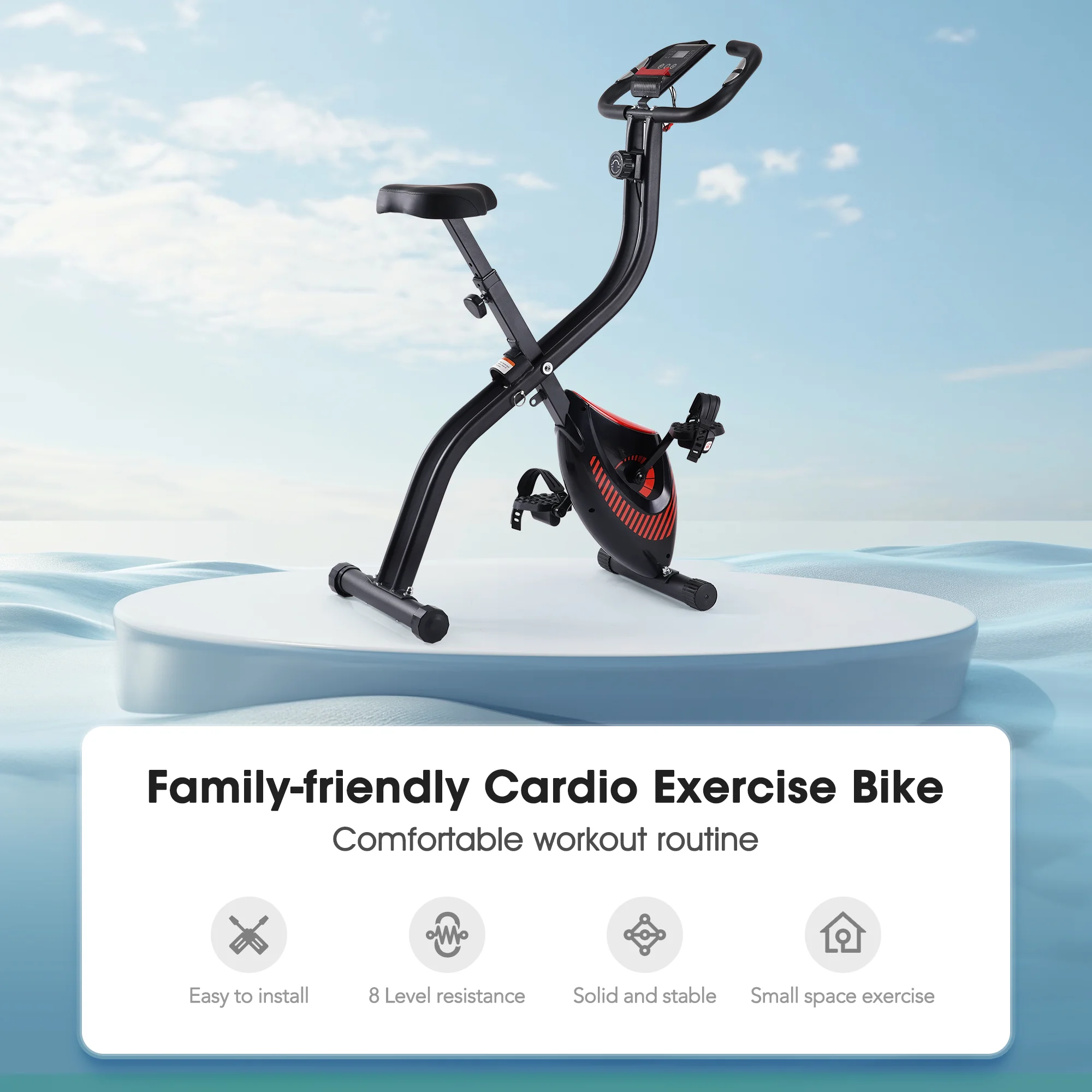 Exercise Bike Folding Stationary Bike Recumbent Exercise Bike Machine Home with LCD Monitor Phone Holder Portable - Image 2