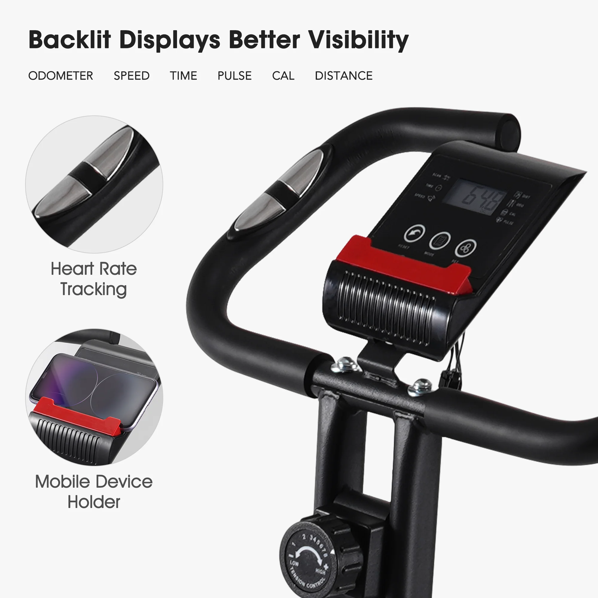 Exercise Bike Folding Stationary Bike Recumbent Exercise Bike Machine Home with LCD Monitor Phone Holder Portable - Image 5