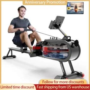 Water Rowing Machine, Foldable Rower Machine for Home Workout with Tablet Holder and Comfortable Seat, 350LBS Rowing Machine
