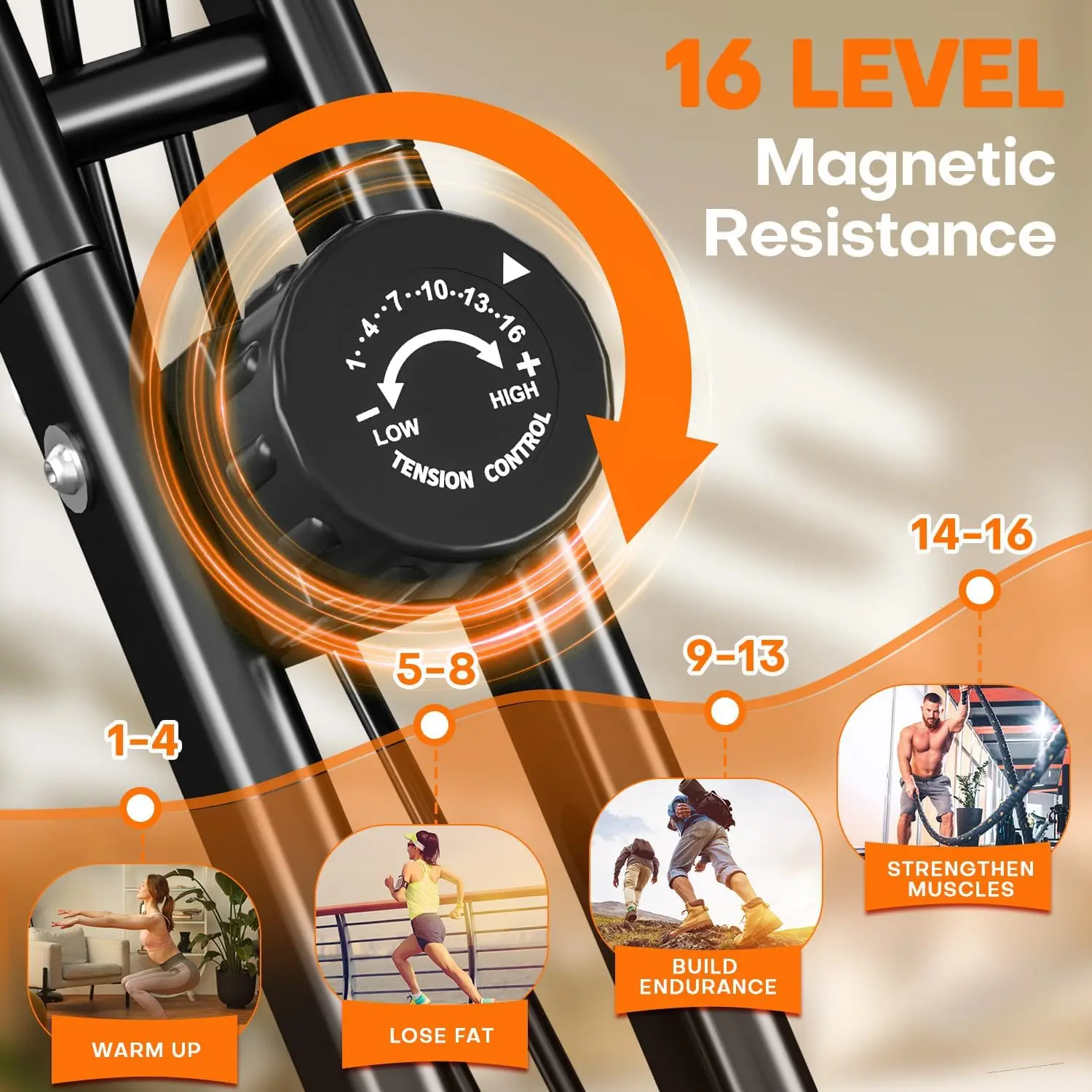Bike, MOSUNY 5-in-1 Stationary Bike With 10DB Super-Silent, Folding Exercise Bike with 16-Level Adjustable Magnetic Res - Image 4